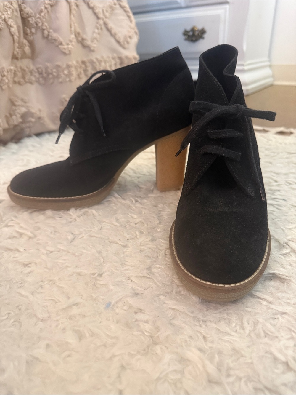 J. Crew Black Suede Lace-Up Platform Heel Booties